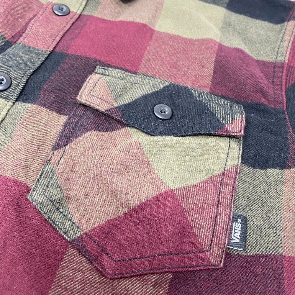 Vans Box Flannel Plaid Button Down Shirt Men's Size Red Yellow VN000JOGZRF - Picture 4 of 5